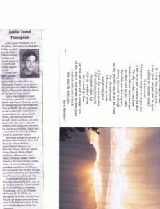 Justin Jared Thompson funeral program